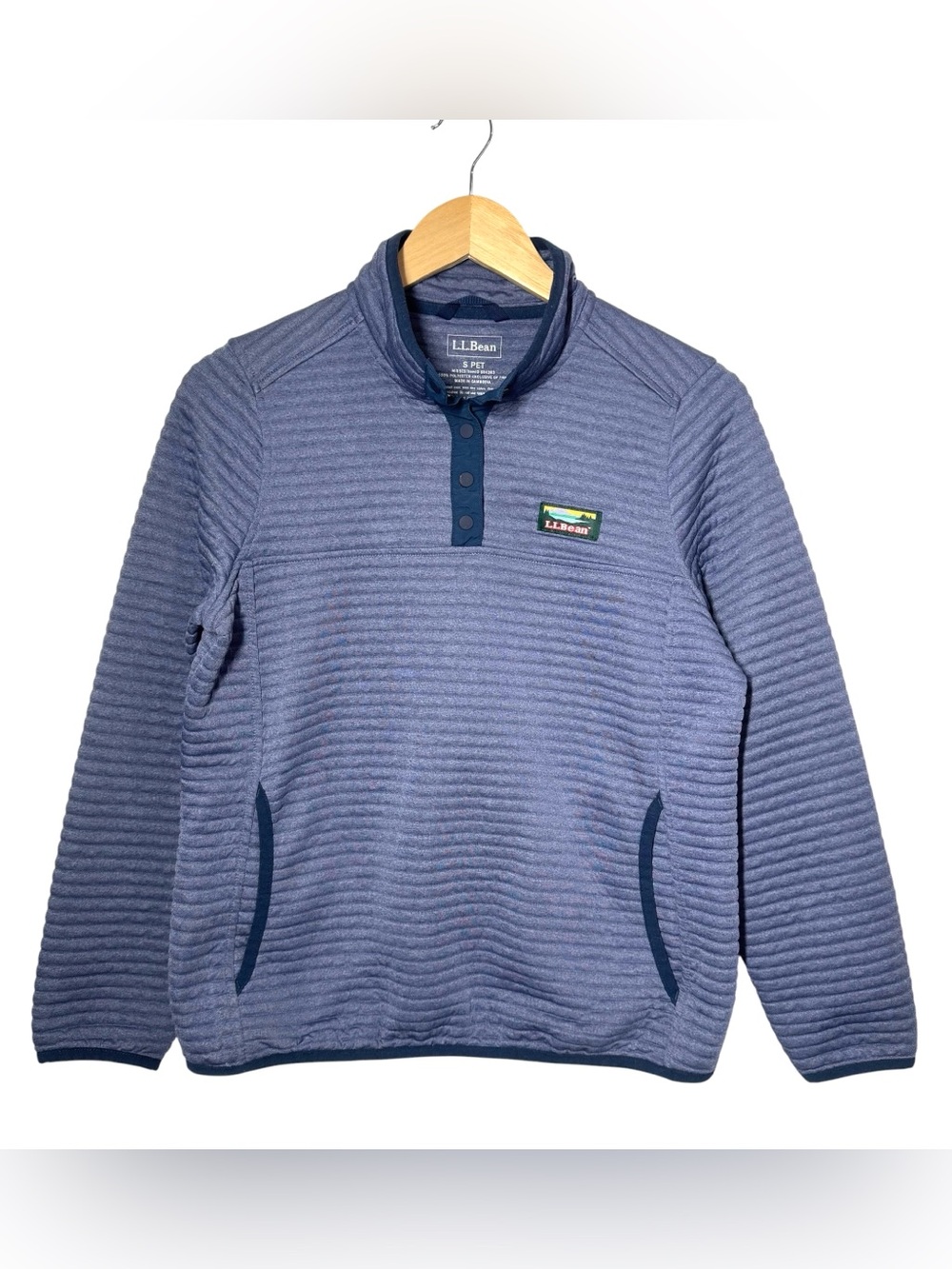 LL Bean Airlight Sweatshirt Womens S Petite 1/4 Snap Pullover Jacket Quilted Rib